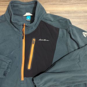 Eddie Bauer Sweater Men's XL‎ Gray Black Outdoors Casual Quarter Zip Fleece C